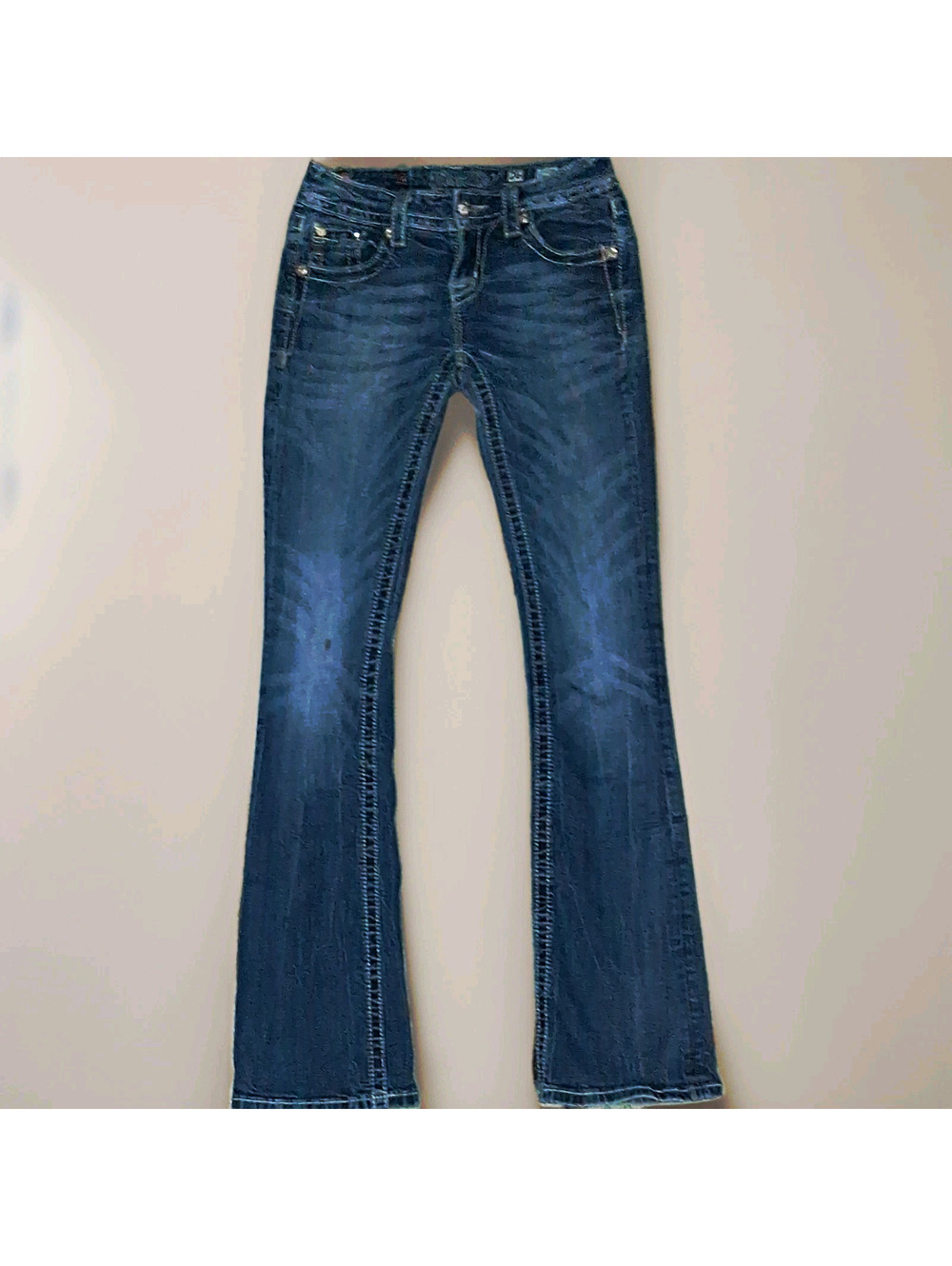 Miss Me Women's Bootcut Jeans Blue Medium Wash Rhinestone Pockets Stretch